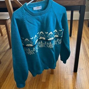 Large teal vintage sheep sweater- pure wool